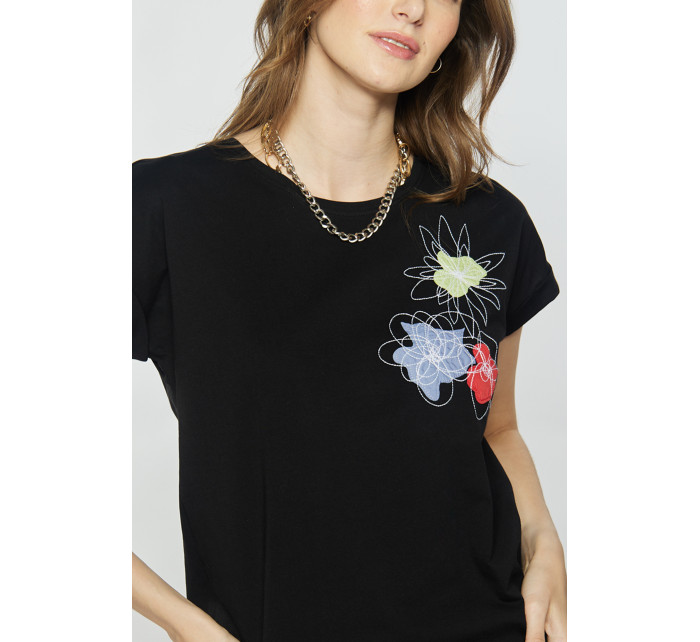 Monnari Halenky Bavlněné tričko s květinovým vzorem Black