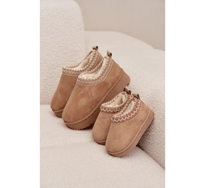 Dětské/módní sněhule s výšivkou na platformě Jolisse – khaki