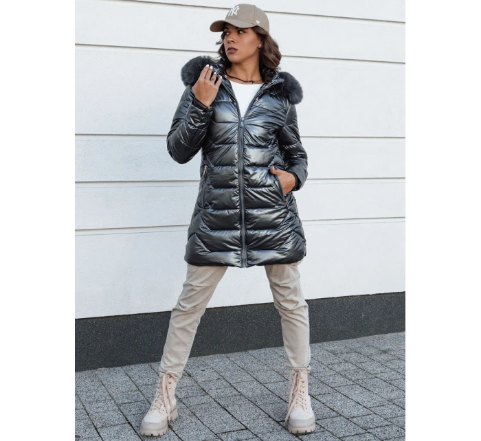 Dámská zimní bunda prošívaná dlouhá s kapucí SHINE šedá FashionStreet TY4564