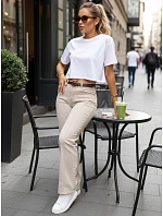Spodnie damskie jeansowe z wysokim stanem beżowe model 22173047 - FashionStreet