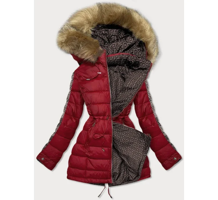Vínovo-hnědá oboustranná dámská zimní bunda (mhm-w556) Vínovo-hnědá oboustranná dámská zimní bunda (mhm-w556)