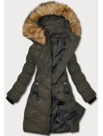 Dámská zimní bunda v army barvě s ozdobným prošívaním (5m730-136)