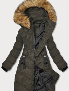Dámská zimní bunda v army barvě s ozdobným prošíváním (5M730-136)
