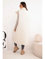 Dámská prošívaná dlouhá vesta s kapsami a stojáčkem světle béžová