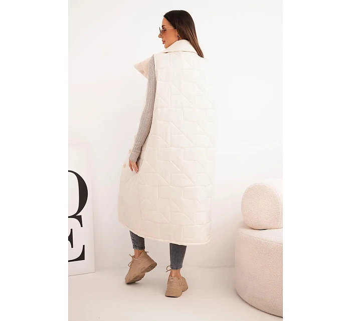 Dámská prošívaná dlouhá vesta s kapsami a stojáčkem světle béžová