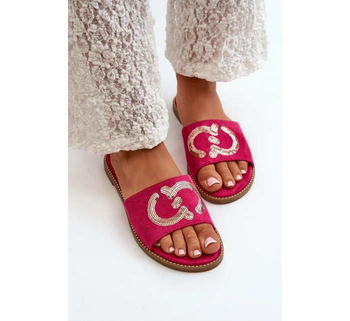 Dámské ploché žabky S cekulemi S.Barski KV27-052 Fuksia