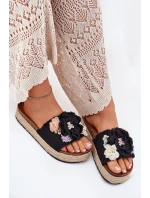 Dámské Sandály S Květinami Platforma S Pletením Černé Zenvanis Dámské Sandály S Květinami Platforma S Pletením Černé Zenvanis
