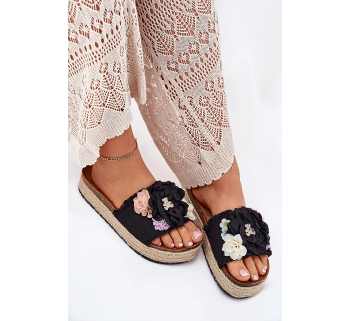 Dámské Sandály S Květinami Platforma S Pletením Černé Zenvanis Dámské Sandály S Květinami Platforma S Pletením Černé Zenvanis