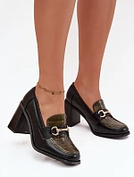 Dámské polobotky na podpatku s výstupkem a zlatým detailem Zeleno-černé Novella