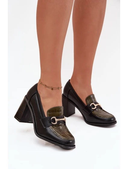 Dámské polobotky na podpatku s a zlatým detailem model 21709852 - Boto