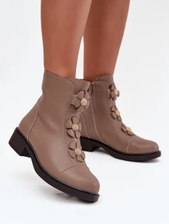 Kožené Dámské Kotníkové Boty S Ozdobnými  Béžové model 21712816 - Boto