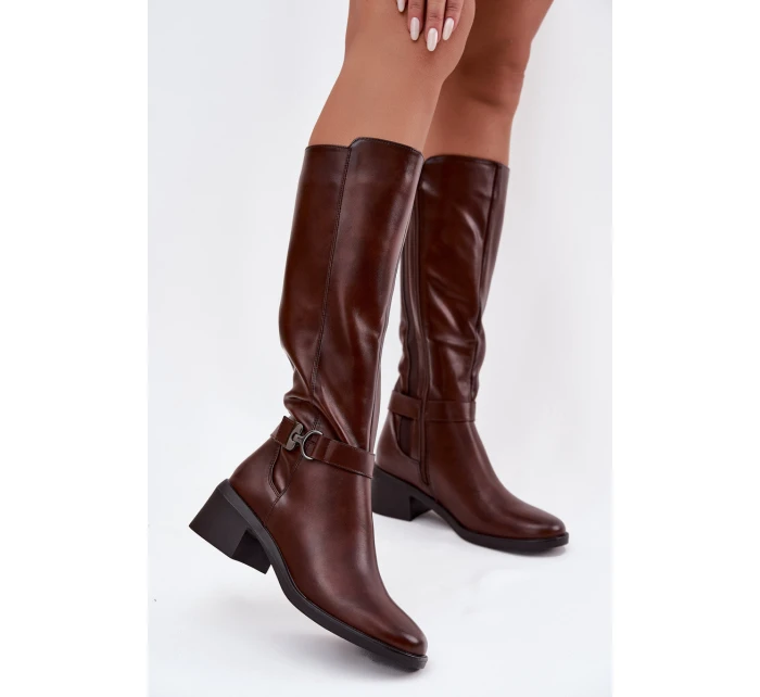 Zateplené dámské kozačky na klínku se  hnědé model 21714139 - SERGIO LEONE