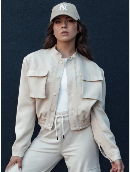 Dámská bunda bomber PRIEV béžová FashionStreet TY4306 Dámská bunda bomber PRIEV béžová FashionStreet TY4306