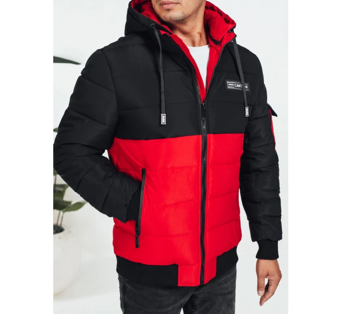 Pánská zimní bunda s kapucí černo-červená FashionStreet TX5052