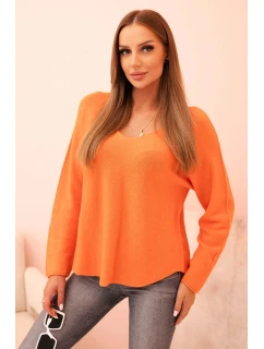 Dámský svetr z viskózy s výstřihem do V oranžový
