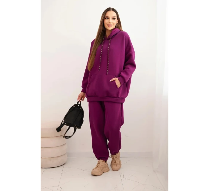 Dámský teplákový komplet model 21441642 z bavlny s kapucí tmavě fialový - K-Fashion Dámský teplákový komplet model 21441642 z bavlny s kapucí tmavě fialový - K-Fashion