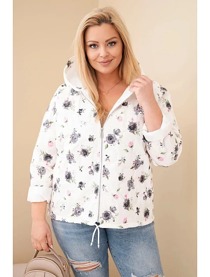 Dámská jarní bunda Plus Size s drobným květinovým vzorem grafitová