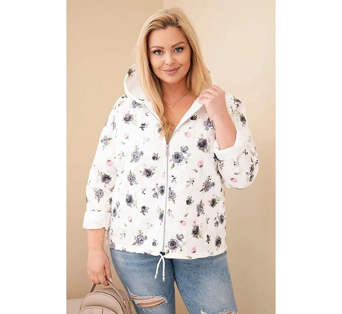 Dámská jarní bunda Plus Size s drobným květinovým vzorem grafitová