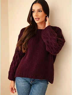 Dámský svetr s model 22540798 rukávy švestková - K-Fashion