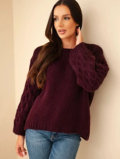 Dámský svetr s model 22540798 rukávy švestková - K-Fashion