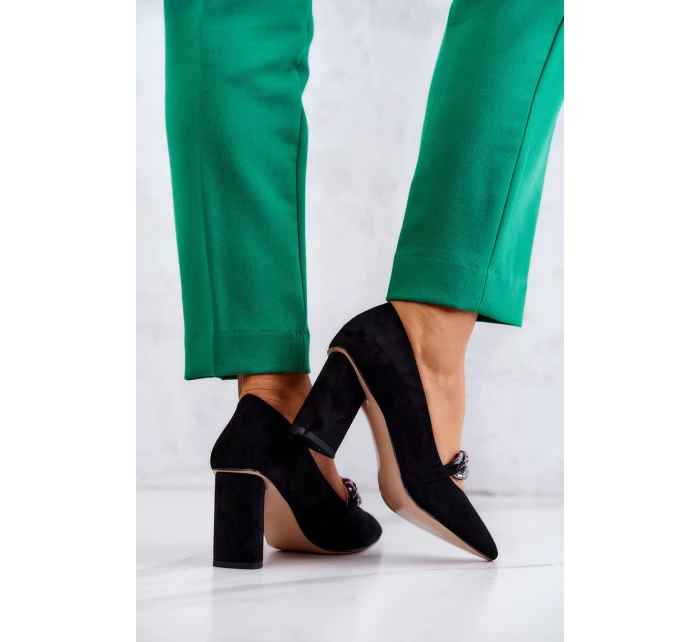 Semišové lodičky S řetízkem černý model 21581664 - S.Barski