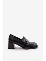 Elegantní Dámské Kožené Polobotky Na Podpatku Černé model 21668909 - VINCEZA