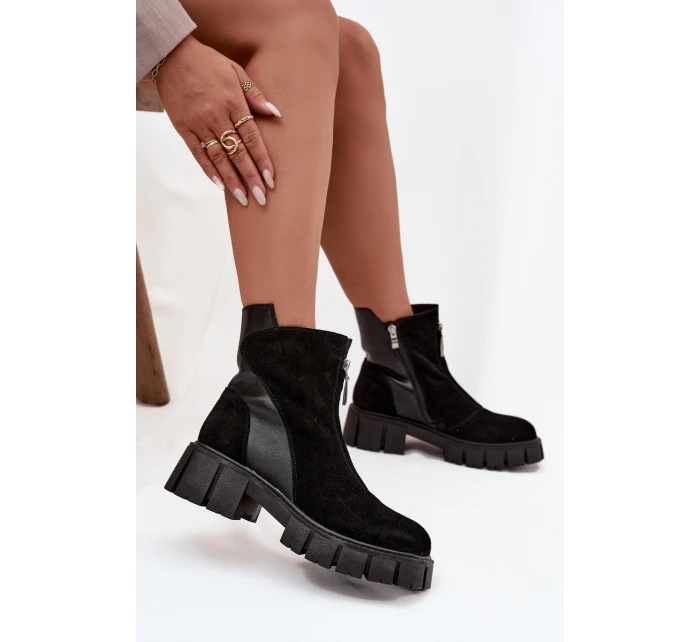 Dámské zateplené kotníkové boty z přírodního semiše D&A – černé Dámské zateplené kotníkové boty z přírodního semiše D&A – černé