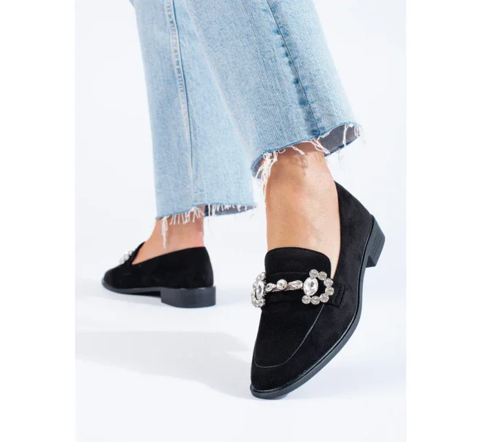 Luxusní mokasíny dámské černé bez podpatku Luxusní mokasíny dámské černé bez podpatku