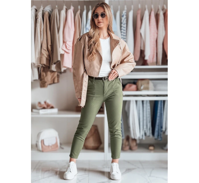 Dámské kalhoty slim fit s páskem TAIRONIK khaki FashionStreet UY2547