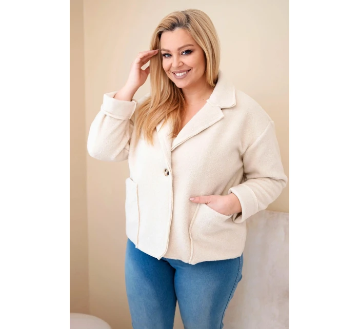 Dámská bunda Plus Size s  a kapsami béžová model 21908689 - K-Fashion