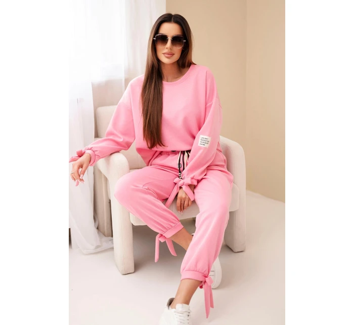 Dámský komplet z viskózy s mašlemi máslový světle růžový