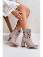 Semišové Prodyšné Botky Na Podpatku Kávové Lewski 3629