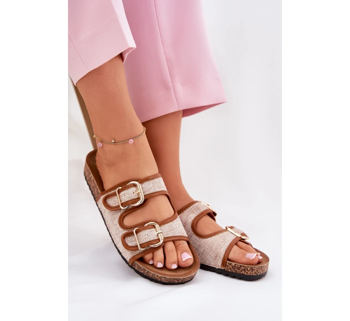 Materiálové dámské pantofle na korkové platformě s přezkami Camel Osoffe