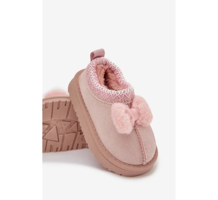 Dětské sněhule s výšivkou a mašlí Růžové Daven