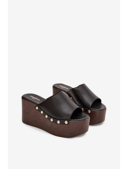 Dámské pantofle na platformě s cvočky černé Mareline