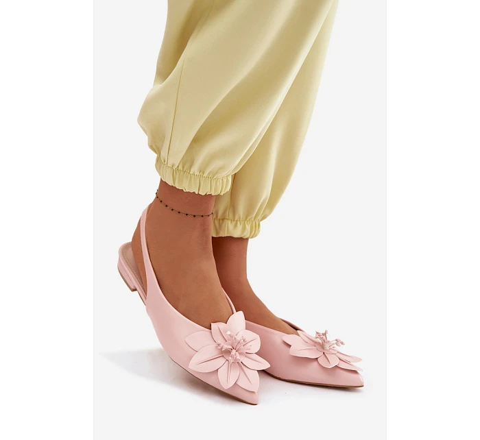 Dámské sandály na nízkém podpatku s dekorativním květem Růžové Telivette