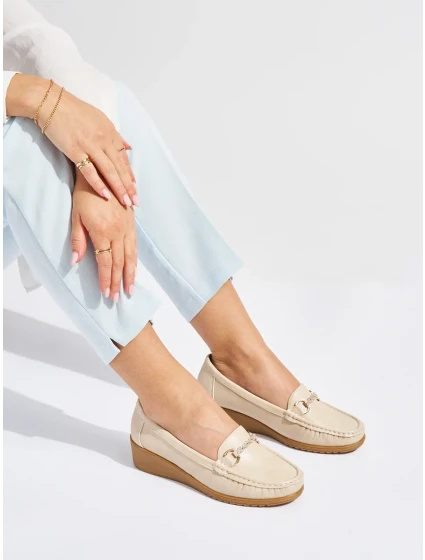 Jedinečné  mokasíny hnědé dámské na klínku