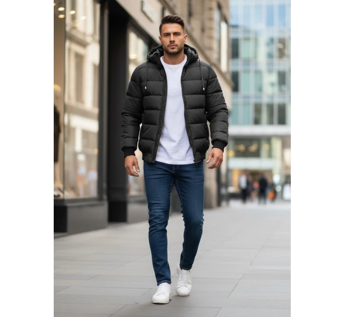 Pánská tmavě šedá prošívaná zimní bunda s kapucí FashionStreet TX5095