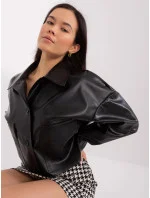 Krátká černá dámská bunda z imitace kůže model 20970138 - Factory Price
