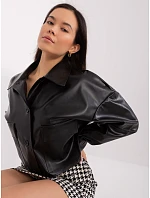 Krátká černá dámská bunda z imitace kůže model 20970138 - Factory Price