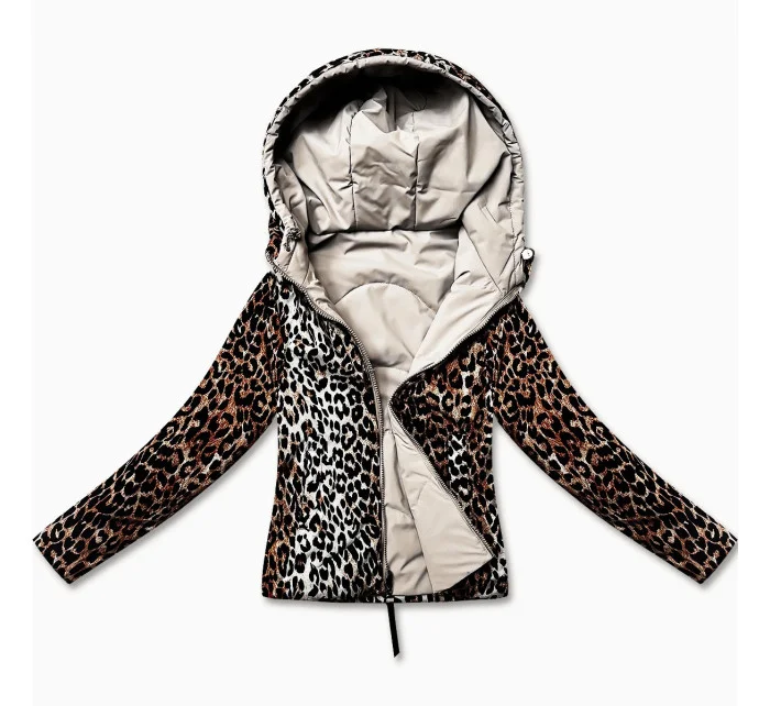 Světle béžová krátká volná dámská bunda s panteřím motivem Miss model 21035934 - Miss TiTi