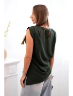 Elegantní dámská halenka s volánky a asymetrickým střihem khaki Elegantní dámská halenka s volánky a asymetrickým střihem khaki