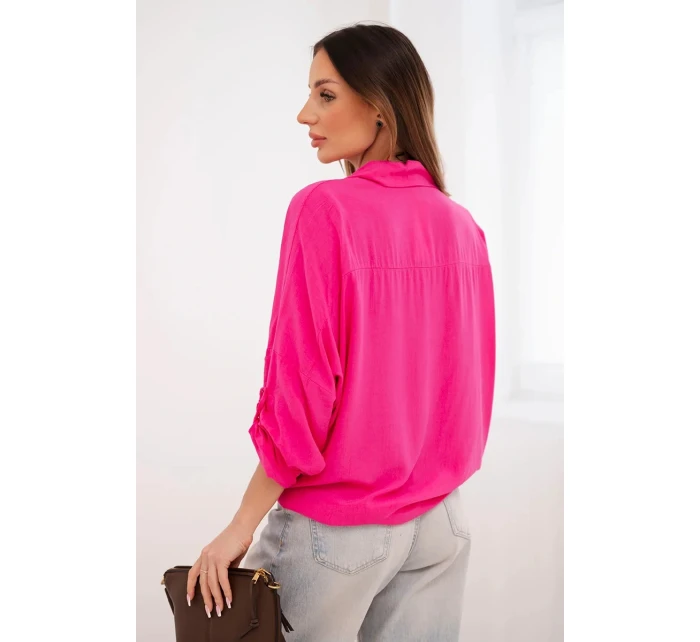 Dámská košile s viskózou, ozdobnými knoflíky a límečkem růžová