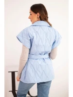 Dámská prošívaná vesta s páskem a širokým límcem modrá