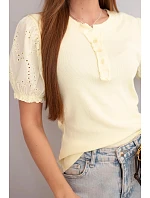 Dámská bavlněná žebrovaná halenka s rukávy a žlutá model 22045179 - K-Fashion