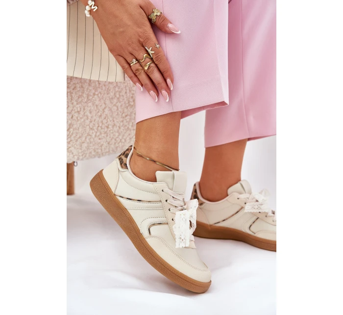 Nízké Dámské Tenisky S Krajkou Leopardí Béžové Zielle