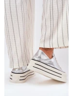 Dámské Kožené Tenisky Na Platformě GOE RR2N4108 Stříbrné