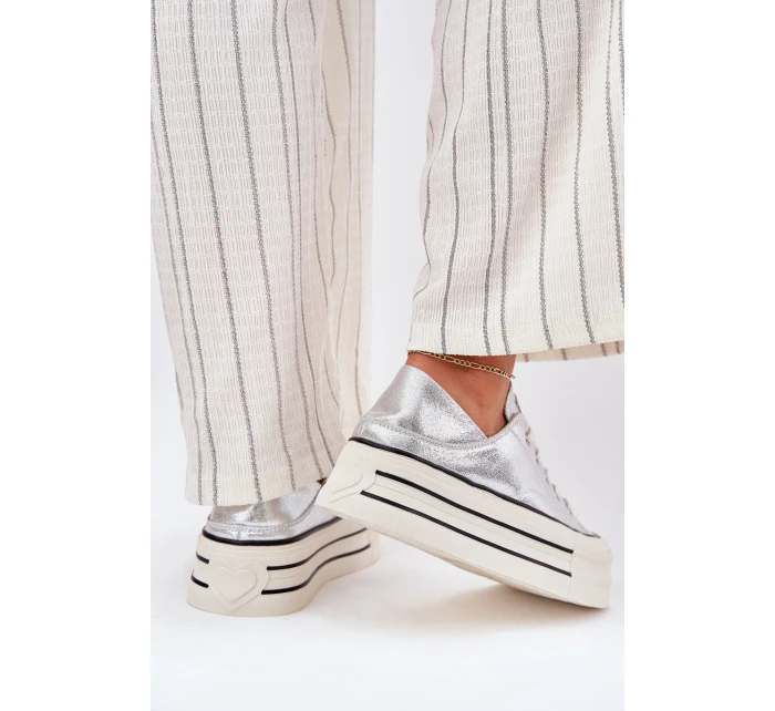 Dámské Kožené Tenisky Na Platformě GOE RR2N4108 Stříbrné