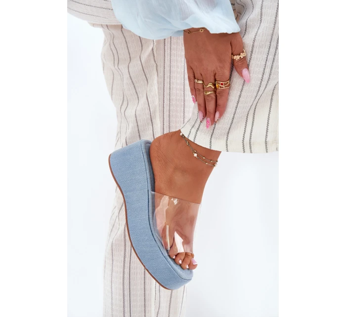 Dámské Pantofle S Průhledným Páskem Na Klínu Jeans Meltiana Dámské Pantofle S Průhledným Páskem Na Klínu Jeans Meltiana