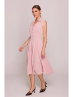 S409 Košilové šaty ve fitted střihu - pudrové